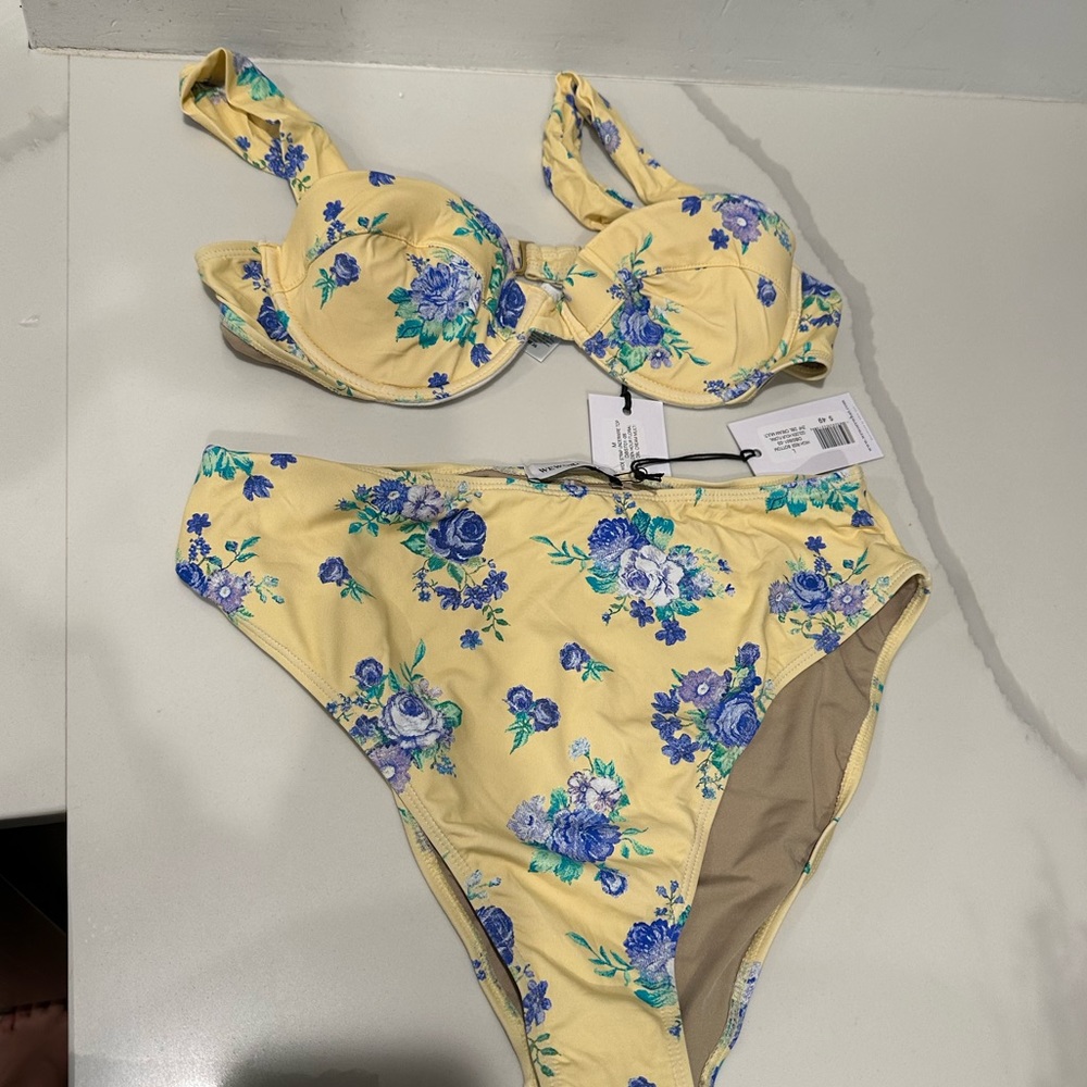 WeWoreWhat Yellow Floral High Waisted Bikini Set NWT